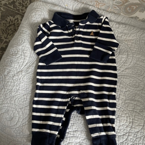 Baby Gap 3-6 months Navy and white stripe one piece polo with embroidery Bear - Picture 1 of 5